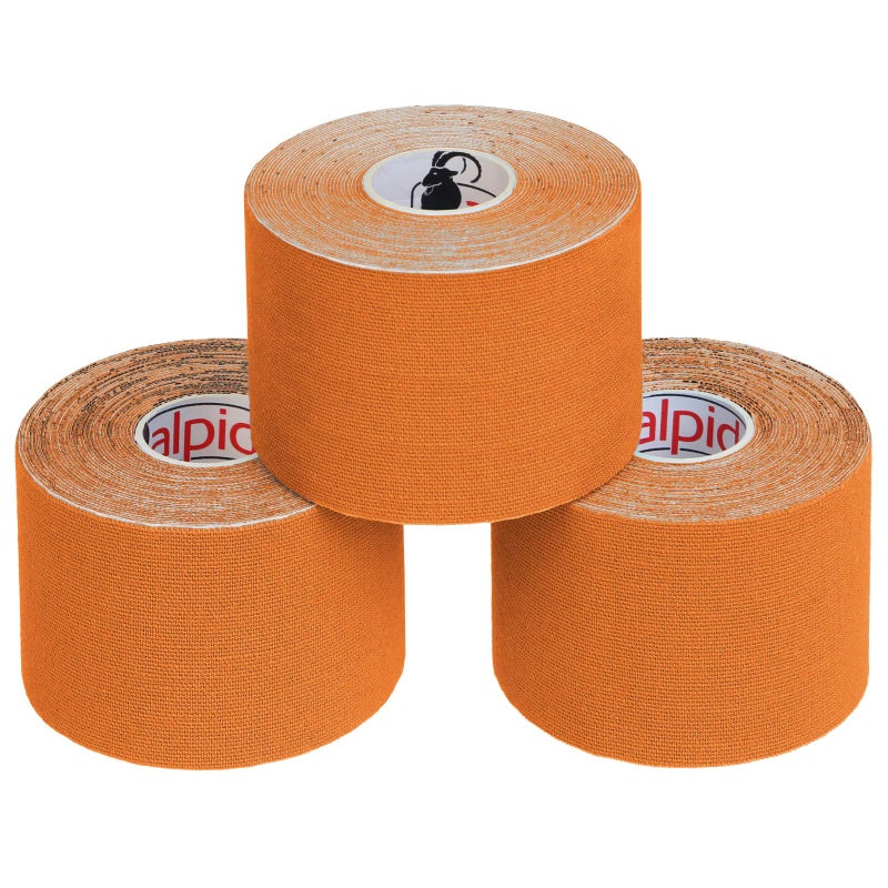 ALPIDEX Kinesiology Tape 1/3/ 6/12 Rolls Many Colors 5 m x 5 cm Application Examples E- Book Skin Friendly Muscle Support Elastic Strapping Tape, Colour:Orange, Quantity:3 Rolls